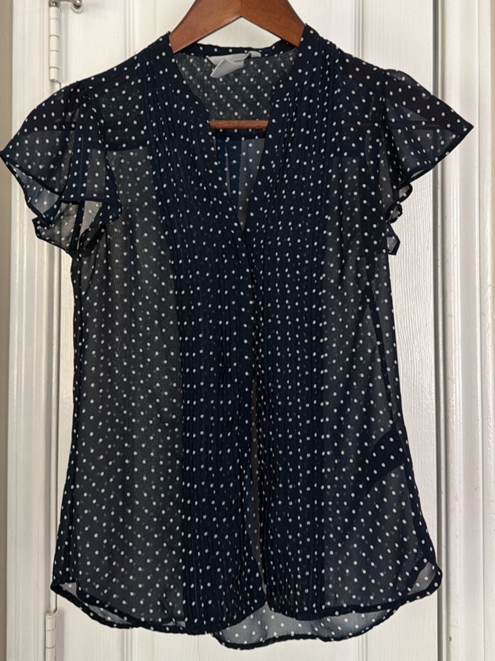 Navy Polka Dot Flutter Sleeve Blouse